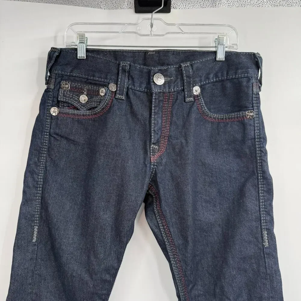 True Religion Ricky Straight Leg Jeans Mens 32 Dark Wash Blue Denim Zip Fly Y2k